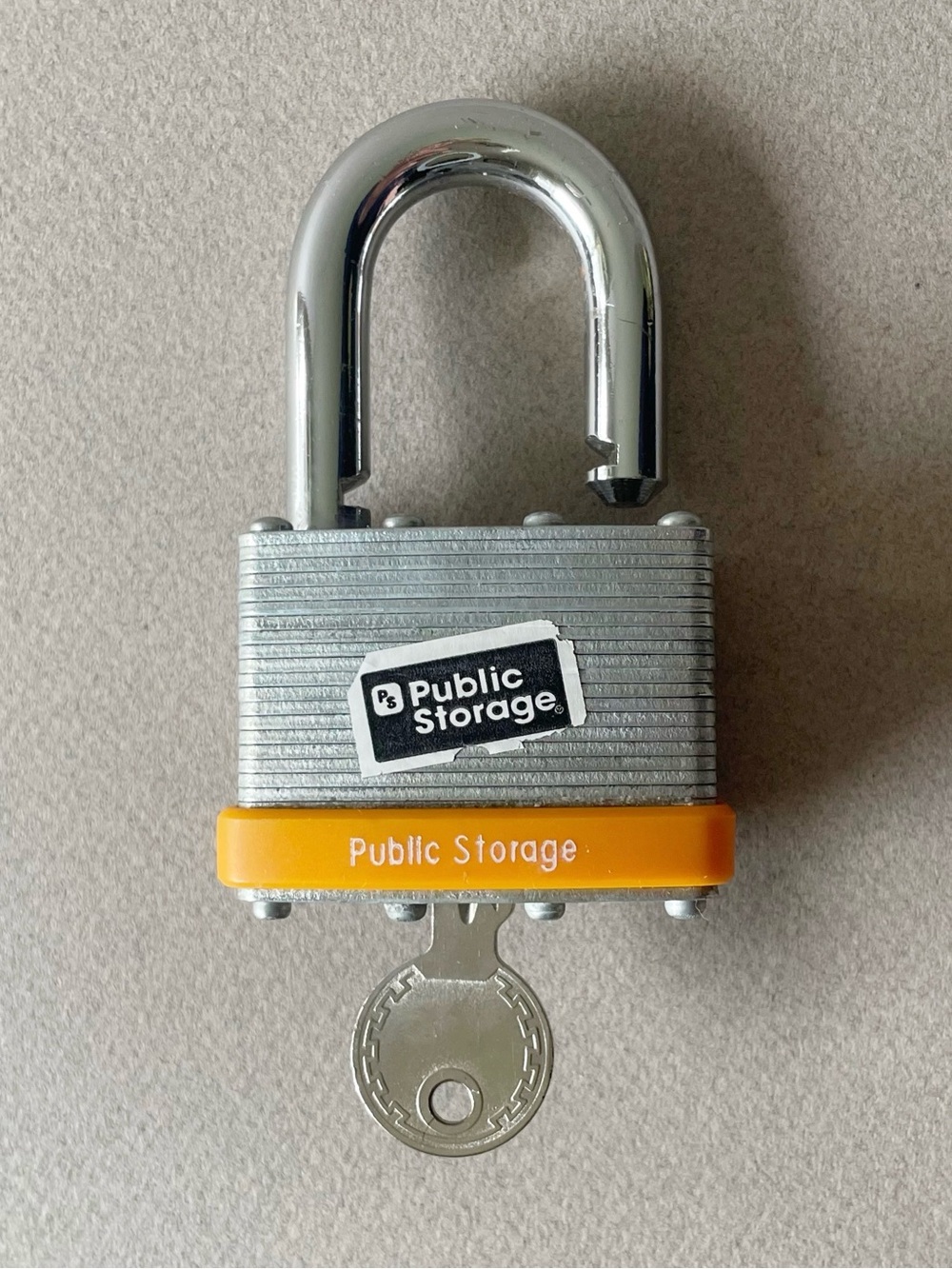 Vintage Hardened Steel Padlock One Key 3" x 2" x 1" Public Storage Orange Bumper